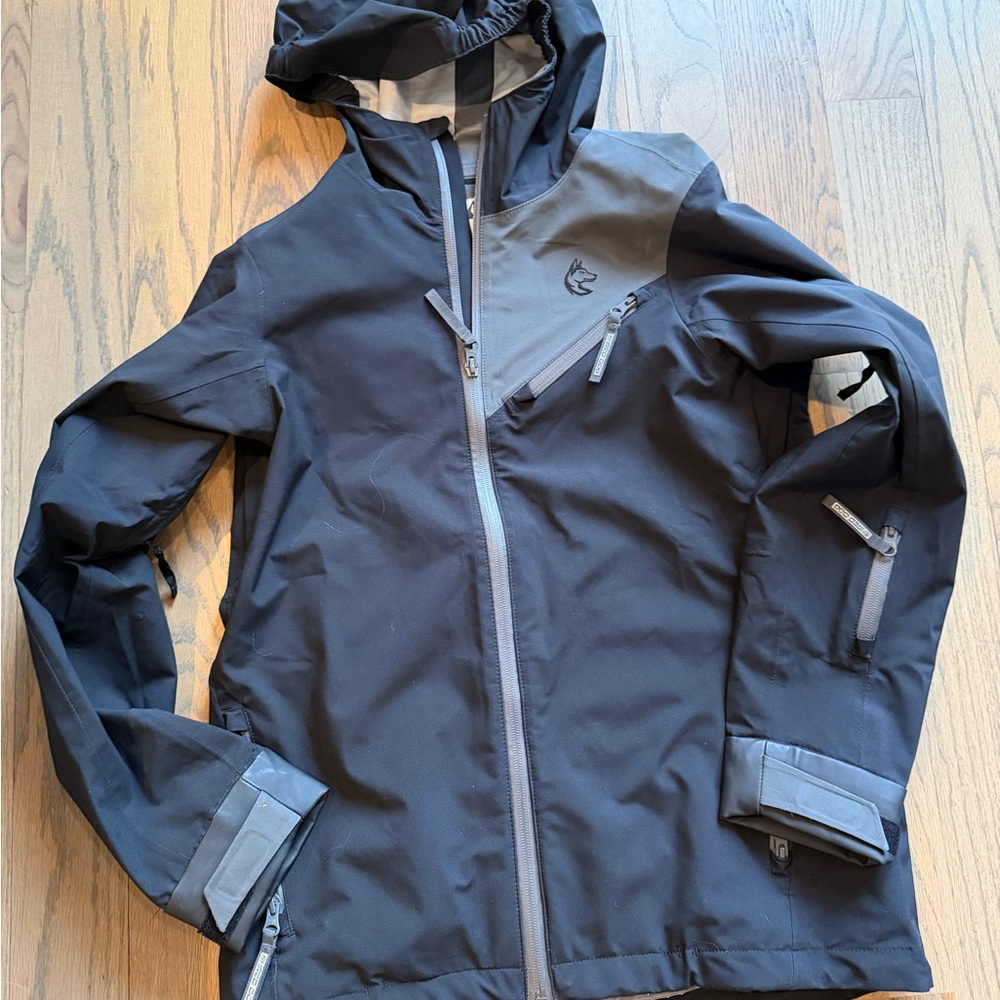 Shred Dog Black Hooded Water Proof Shell Jacket with Gray Accents